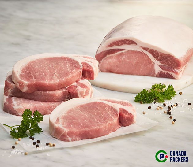 Sliced pork loin.